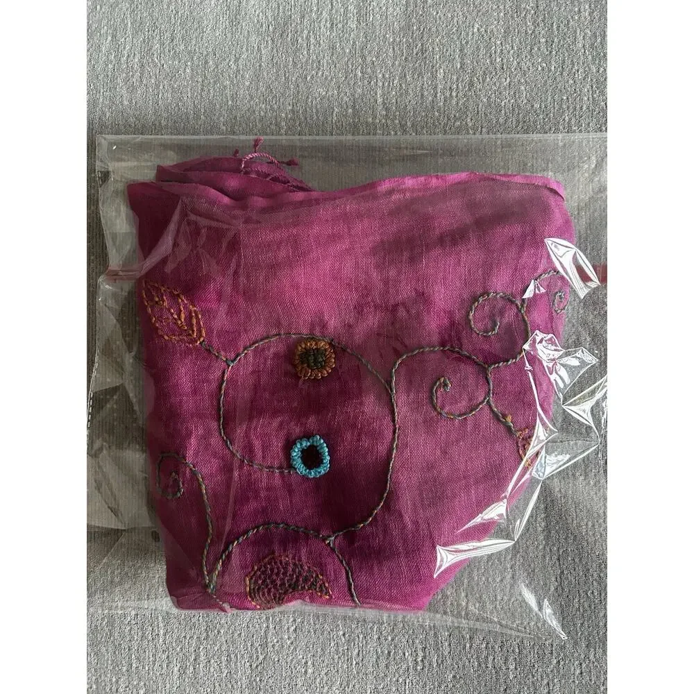 Tarnish Made In Italy Scarf Linen Blend Pink Embroidery